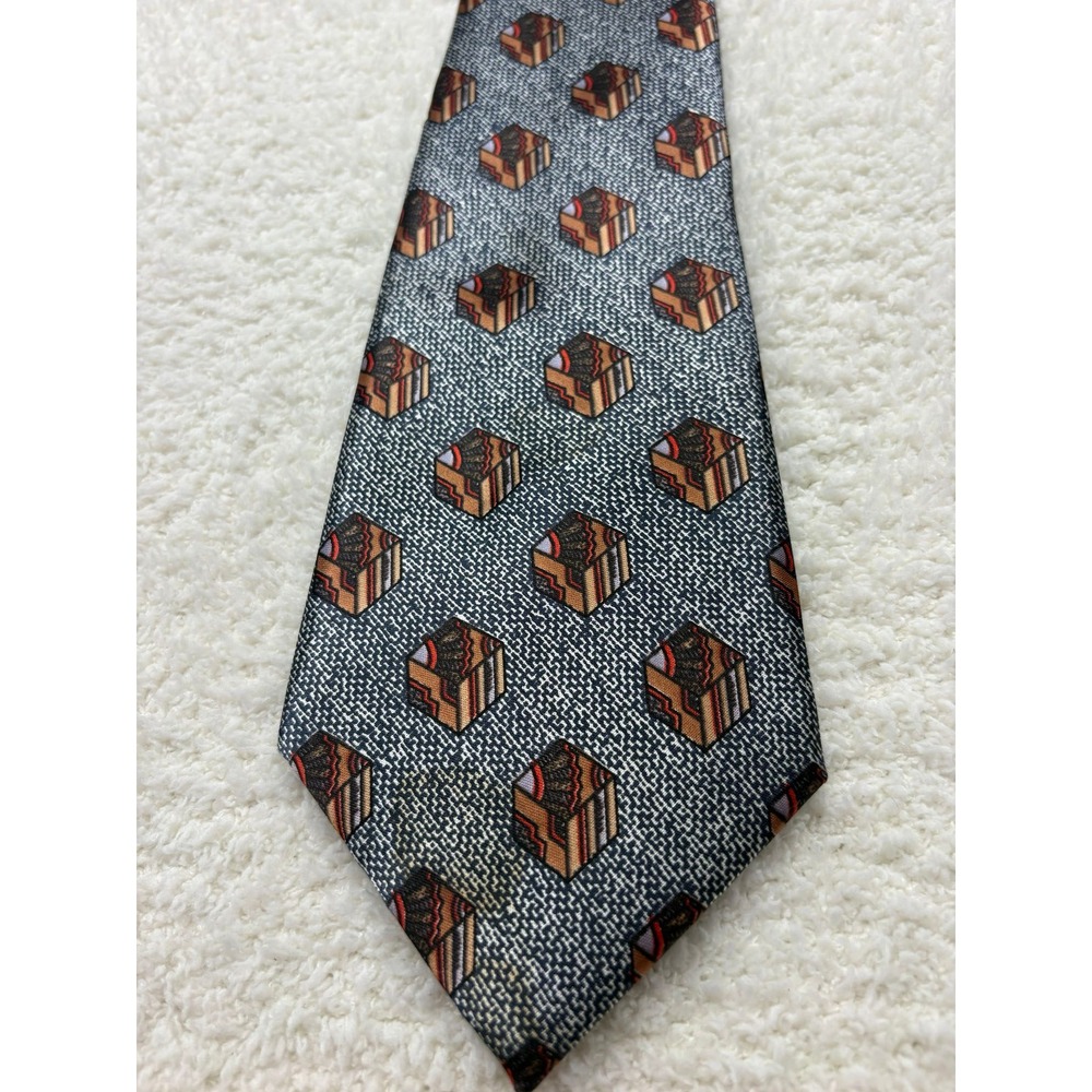 Wembley Tie Necktie Mens Grey Good Geometric Cube Pattern Acetate Classic